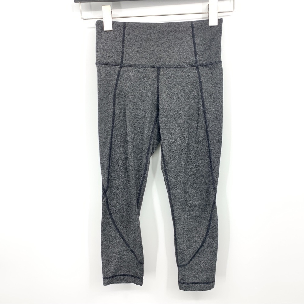 Athleta Women XS Leggings Pants Capri Cropped Heathered Gray Black Mid Rise